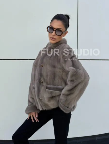 Жакет норковый в цвете сапфир - фото 7