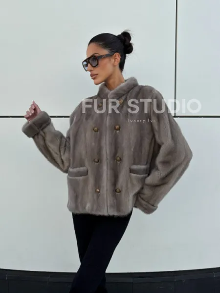 Жакет норковый в цвете сапфир - фото 10