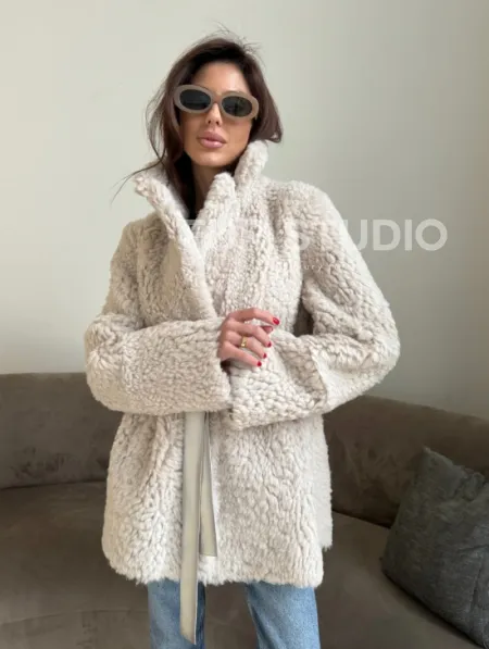 Двусторонняя дублёнка - шуба, мех тиградо английский воротник - фото 10