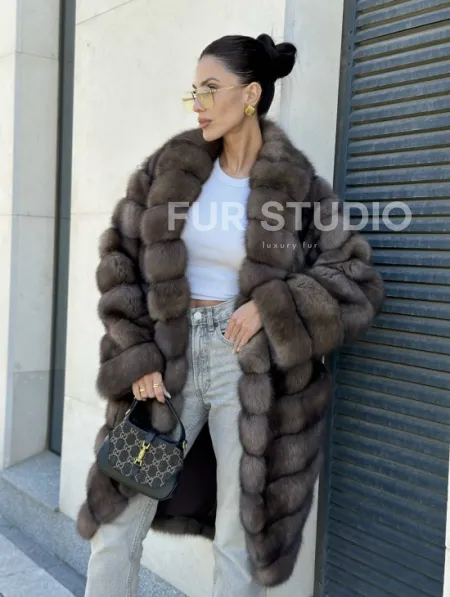 Шуба из меха баргузинского соболя - седина 1, воротник шаль - фото 1