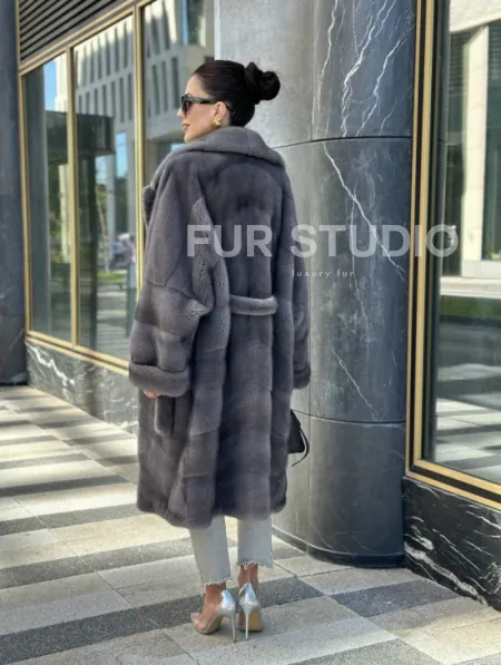 Норковая шуба в цвете сапфир - фото 8