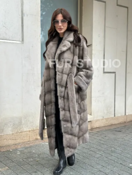 Шуба из норки  серого цвета - сапфир с английским воротником - фото 9