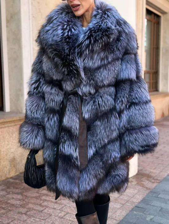 Шуба из меха чернобурой лисы - поперечка - фото 1