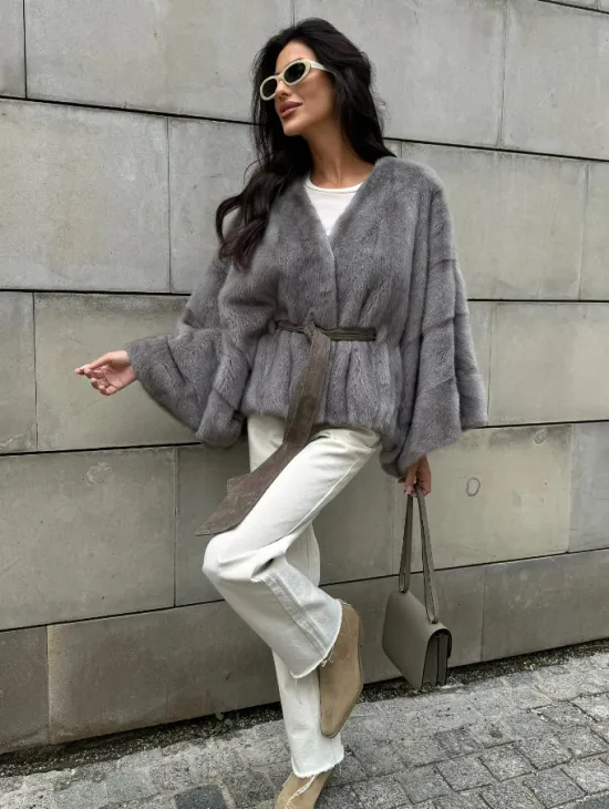 Модная летучая мышь из меха норки - цвет серый - фото 8