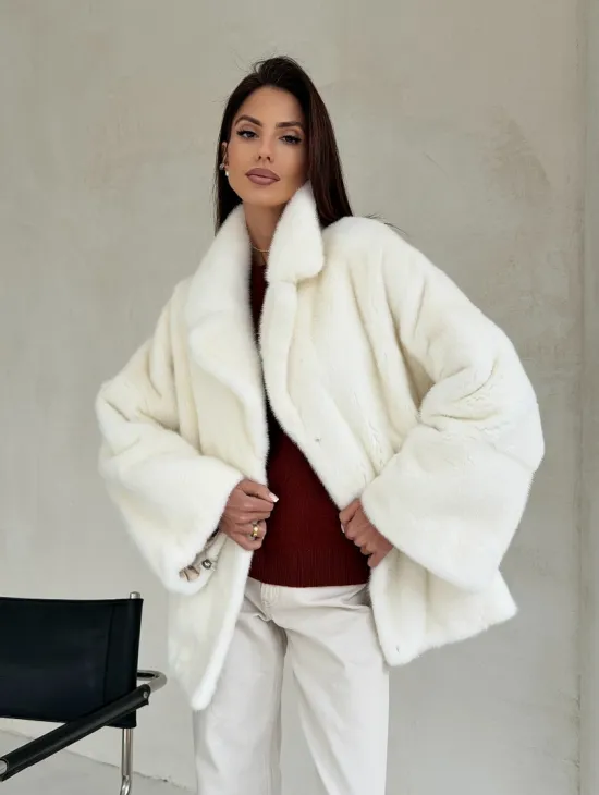 Шуба автоледи из белой норки NAFA MINK - роспуск - фото 5