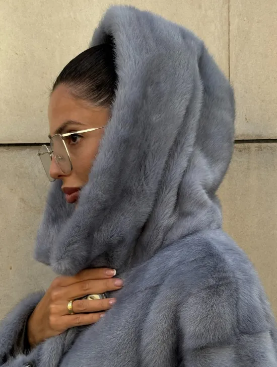 Шуба midi из меха норки с капюшоном, рукава трансформер - фото 5