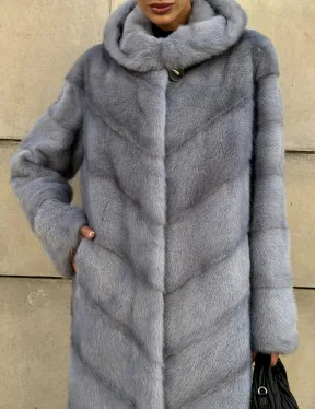 Шуба midi из меха норки с капюшоном, рукава трансформер - фото 2