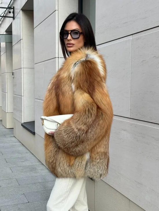 Шуба из меха огненной лисы Vintage style, цельные пластины - фото 5