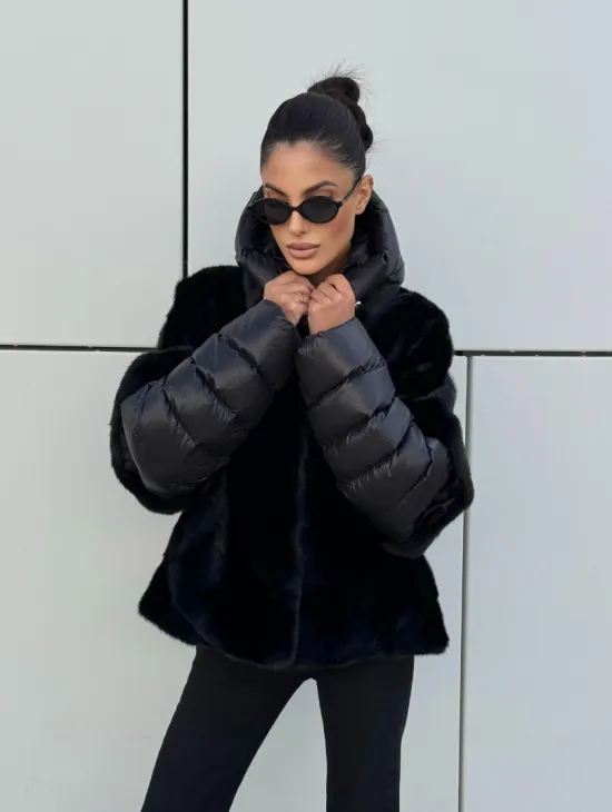 Курточка-жилет трансформер из меха норки с капюшоном - фото 0