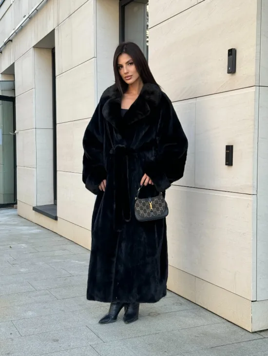 Длинная шуба кимоно Luxury Fashion из меха норки SAGA FURS - английский воротник - фото 8