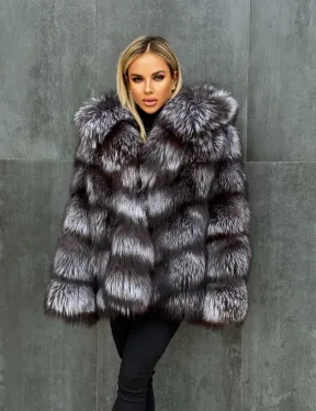 Шуба натуральная из чернобурки с капюшоном - фото 14
