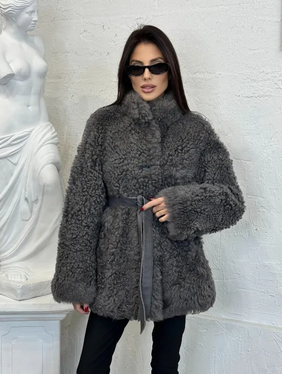 Двухсторонняя женская шуба - дублёнка из меха тиградо, стойка воротник - фото 0