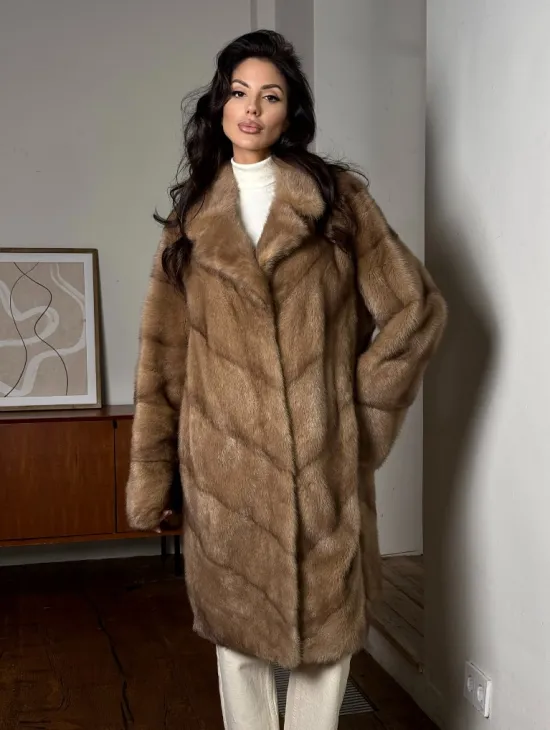 Норковое женское пальто из меха аукционной норки английский воротник - фото 5