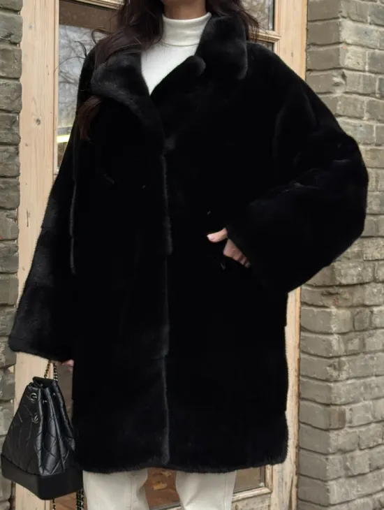 Меховое норковое полупальто из норки Blackglama с английским воротником - фото 1