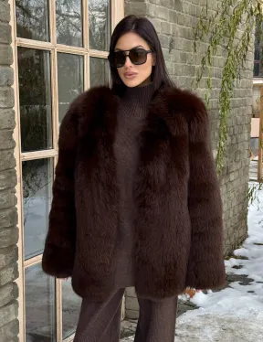 Шуба из меха песца цельные пластины Brown - фото 10
