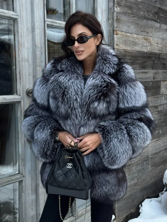 Шикарный полушубок из чернобурки Premium collection, английский воротник - фото 8