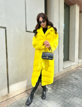 Шуба из меха норки в лимонном цвете - фото 3