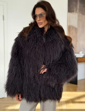 Полушубок из меха ламы в цвете графит - фото 1