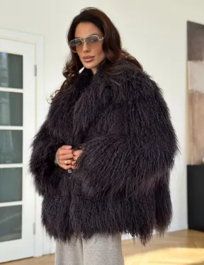 Полушубок из меха ламы в цвете графит - фото 3