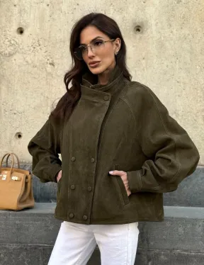 Женский замшевый блейзер - стойка воротник - фото 11