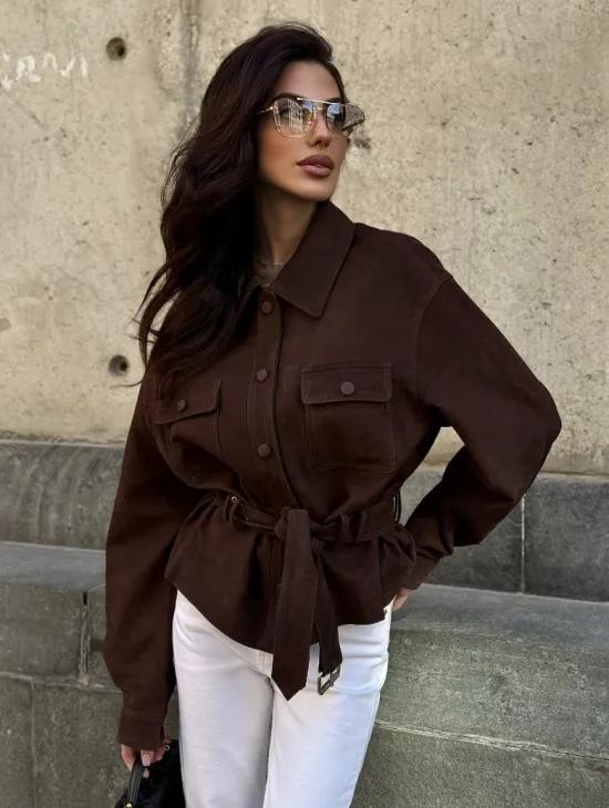 Женская куртка - рубашка из замши - фото 5