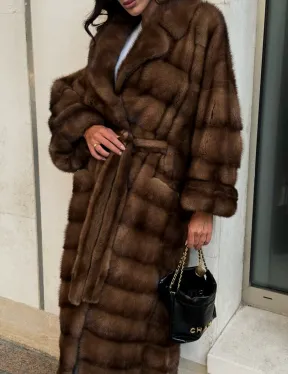 Норковая шуба в цвете соболь с английским воротником - фото 4