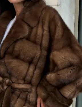 Норковая шуба в цвете соболь с английским воротником - фото 1