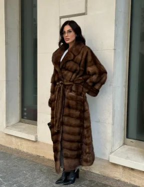 Норковая шуба в цвете соболь с английским воротником - фото 10