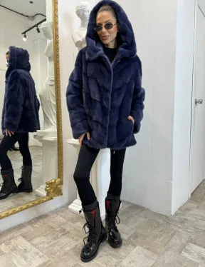 Короткая шуба из импортной норки с капюшоном - фото 6