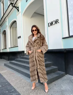 Норковое пальто - цвет капучино - фото 0