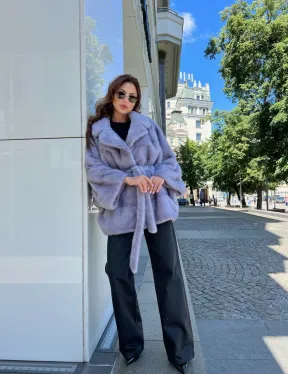 Норковое пончо из меха голубой норки - фото 2