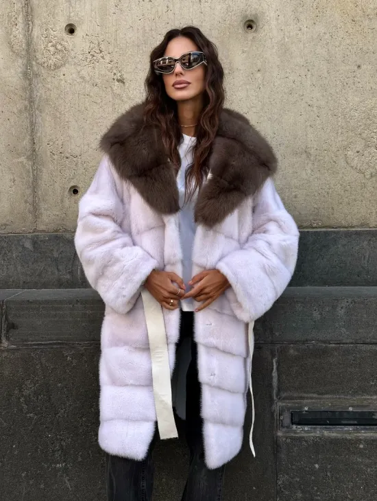 Шуба норковая  - капюшон куница - фото 12