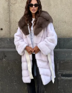 Шуба норковая  - капюшон куница - фото 3