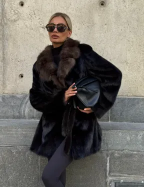 Норковая шуба махагон с куницей - фото 12