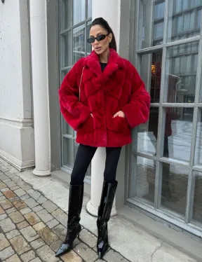 Полушубок норковый в гранатовом оттенке - фото 6