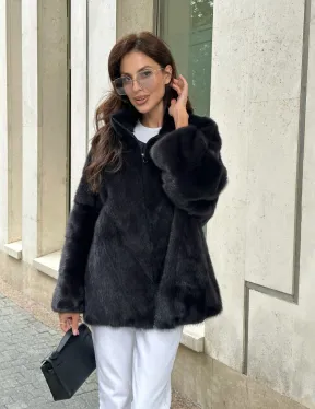 Норковый полушубок - графит - фото 7