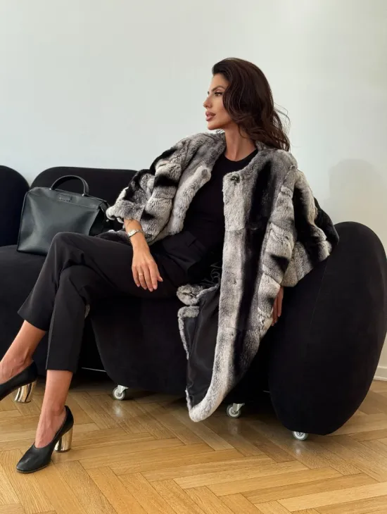 Шуба из кролика рекс - серая - фото 9
