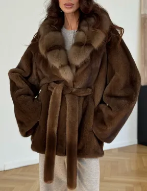 Норковый полушубок - цвет соболь - фото 2