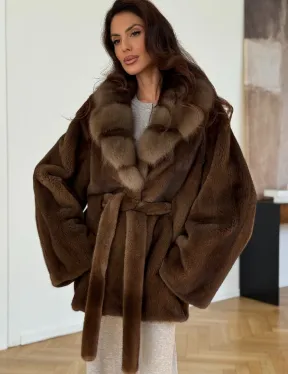 Норковый полушубок - цвет соболь - фото 4