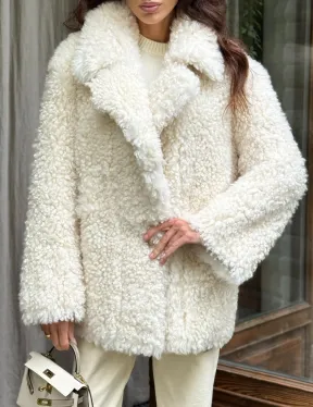 Белая шуба - дубленка двухсторонняя - фото 1