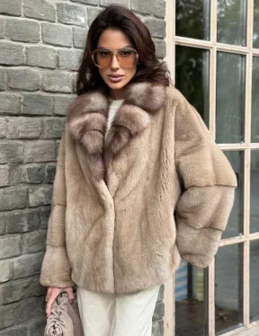 Норковый полушубок - автоледи с куницей - фото 3