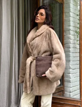 Норковый полушубок с воротником шаль - фото 6