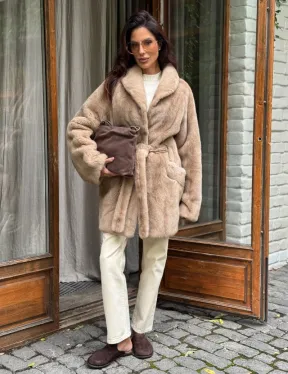 Норковый полушубок с воротником шаль - фото 9