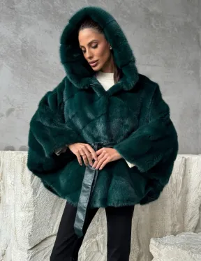 Норковый полушубок с капюшоном - фото 6