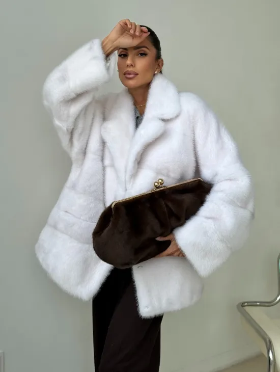 Белый норковый полушубок - фото 9