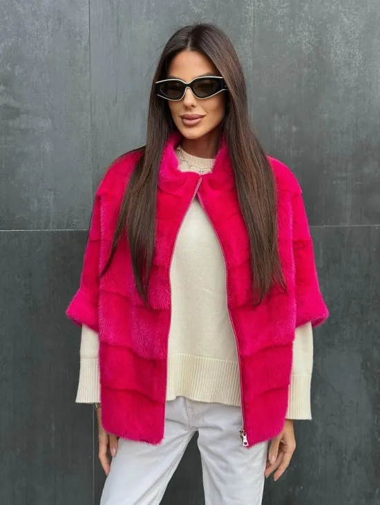 Норковая кофта на молнии - фуксия - фото 5