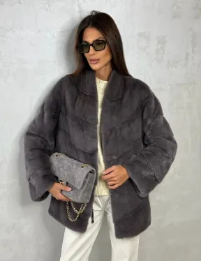 Норковый полушубок - графит - фото 0