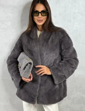 Норковый полушубок - графит - фото 5