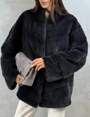 Полушубок норковый - темный графит - фото 1