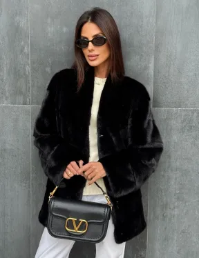 Черный норковый полушубок - фото 3